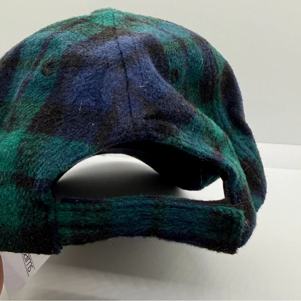 Plaid Green and‎ Blue Women's Hat with Snowflake Design